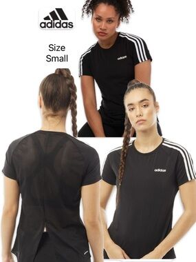 Adidas Climalite Black 3-Stripes Mesh Back Cut Out Workout T-Shirt Small